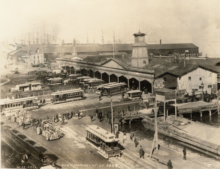 #73 Ferry Building at the foot of Market Street, circa 1884