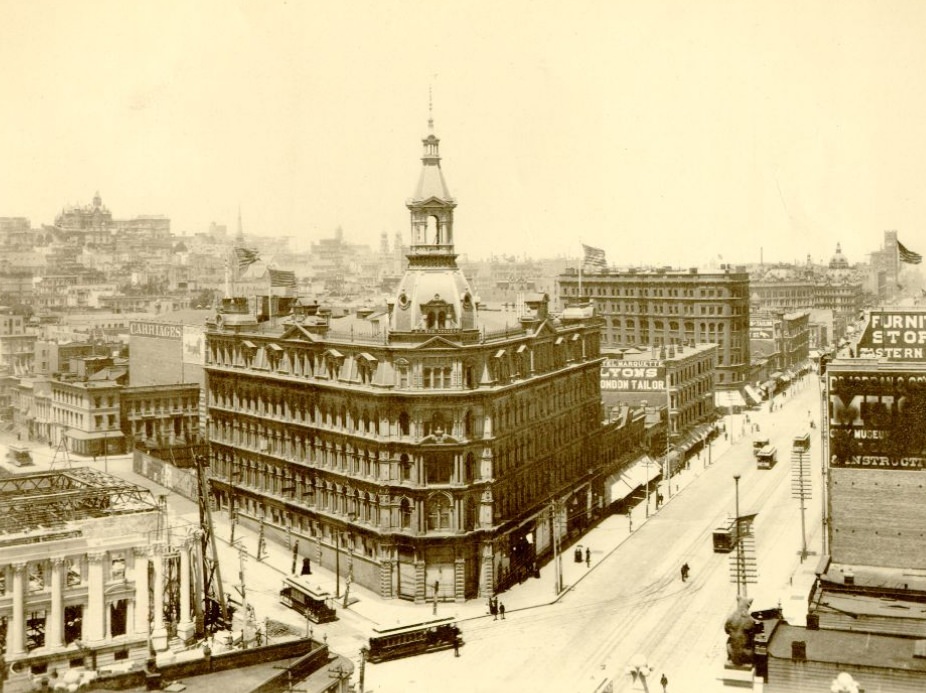 #23 “Bird’s-Eye Views of San Francisco – No. 11,” from Market and Seventh Streets, looking northeast with Murphy Building, J.J. O’Brien & Co., in the foreground, 1891