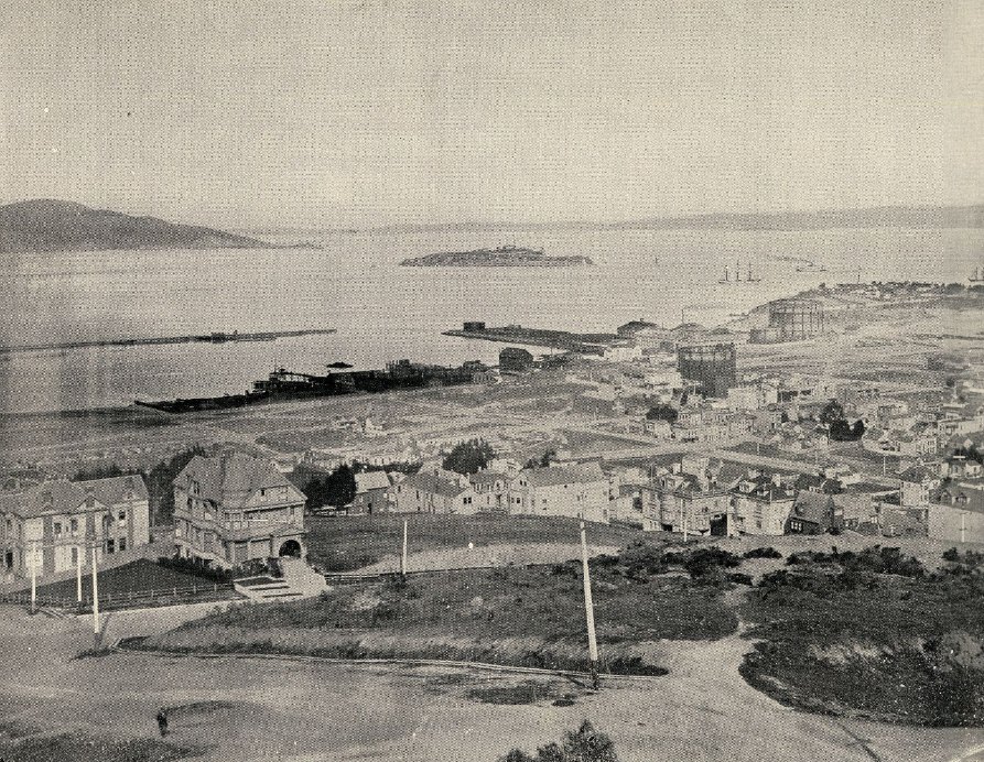#26 “Picturesque San Francisco,” View from Broadway and Divisadero Streets, Looking Northeast, Showing Alcatraz and Angel Islands, circa 1896