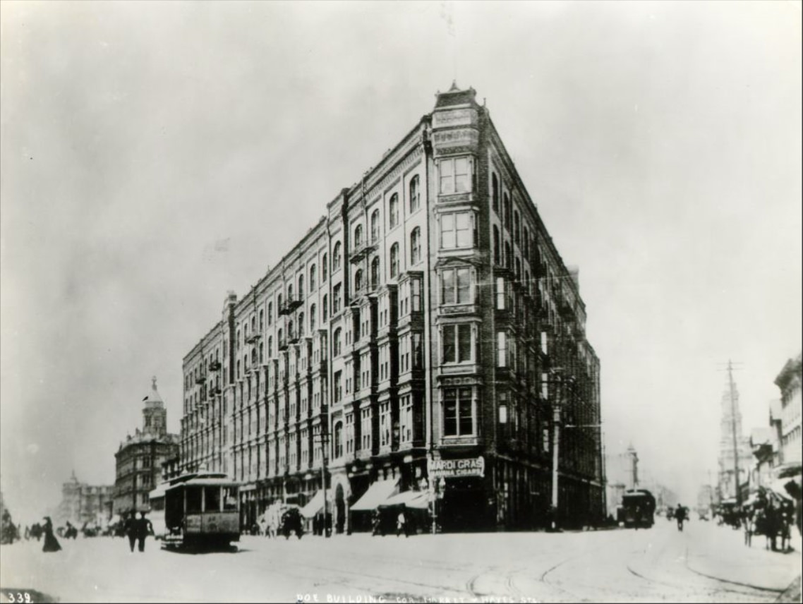 #63 Doe Building, corner of Market and Hayes streets, 1898