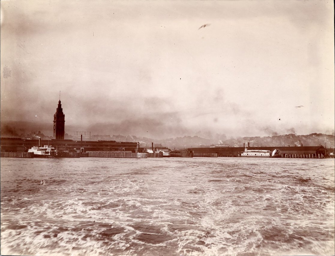 #114 View of Ferry Building from the bay, 1905