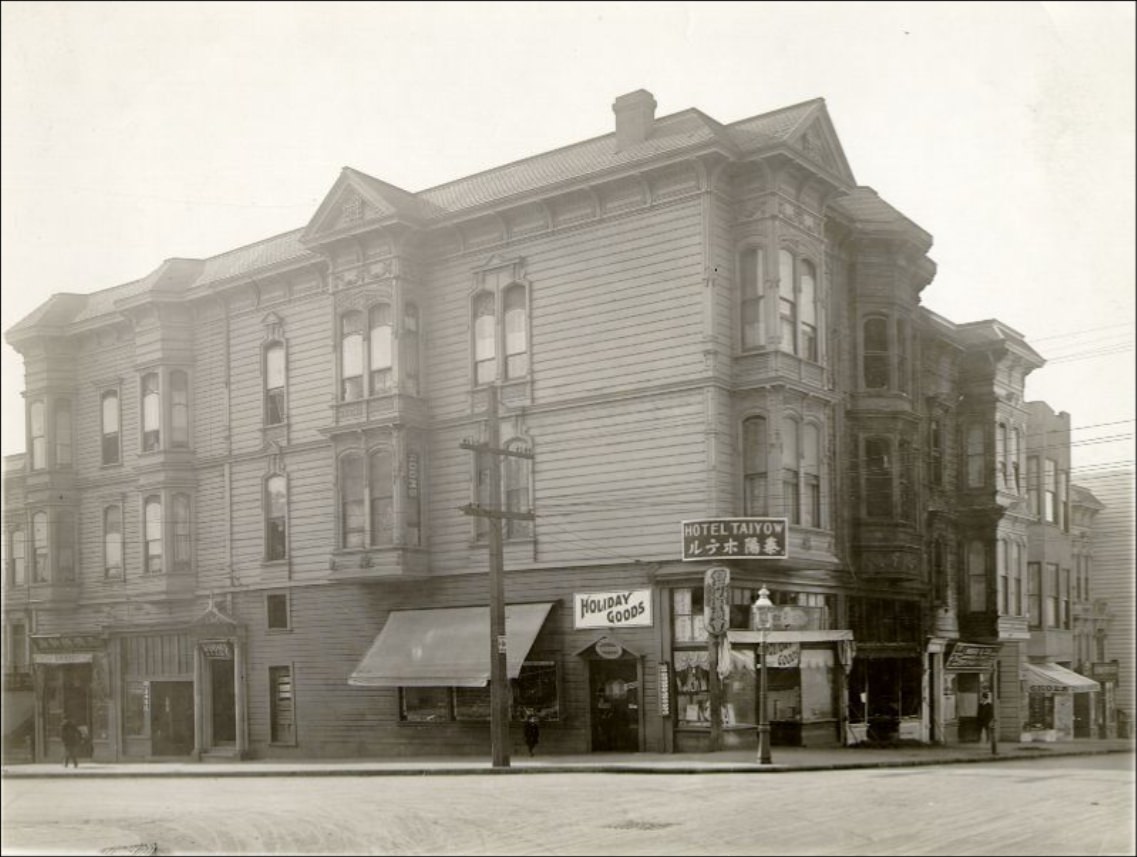 #120 Hotel Taiyo at the corner of Buchanan and Sutter streets, early 1900s