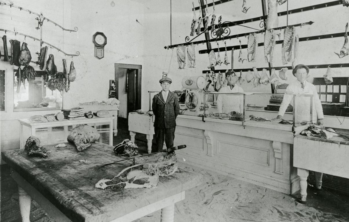 #129 Helen’s father-in-law at Ingleside butcher shop, early 1900s