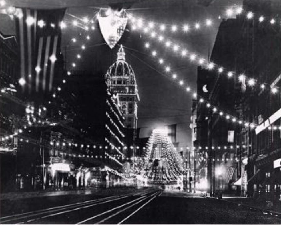 #42 Nighttime decorations on Market Street, 1901