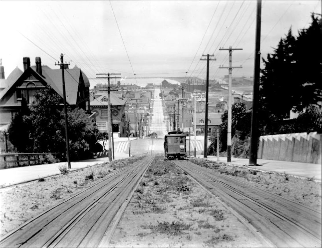 #60 Cable car going downhill on Fillmore Street, possibly 1905