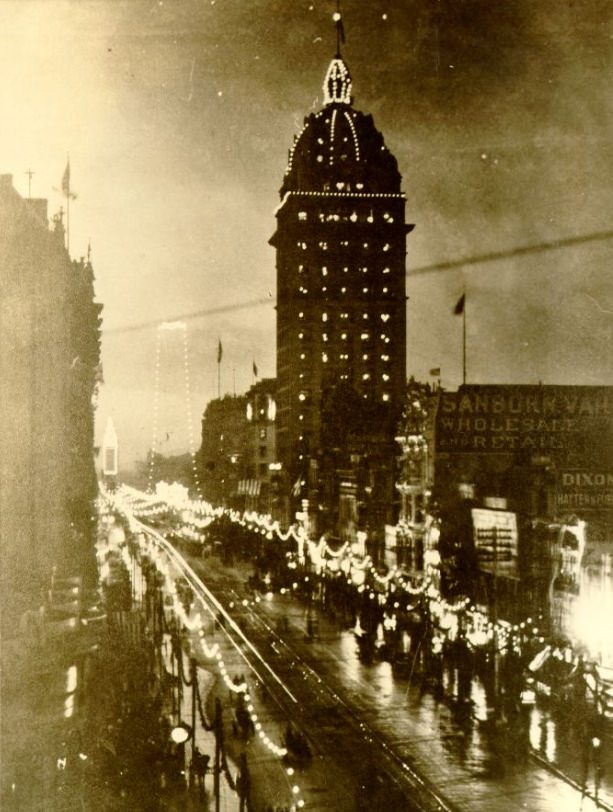 #70 Market Street, east of Grant, at night, September 9, 1900