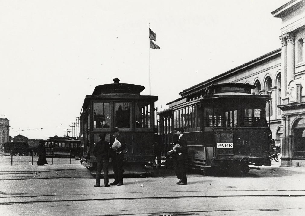 #11 Streetcars in front of the Ferry Building in the 1910s.