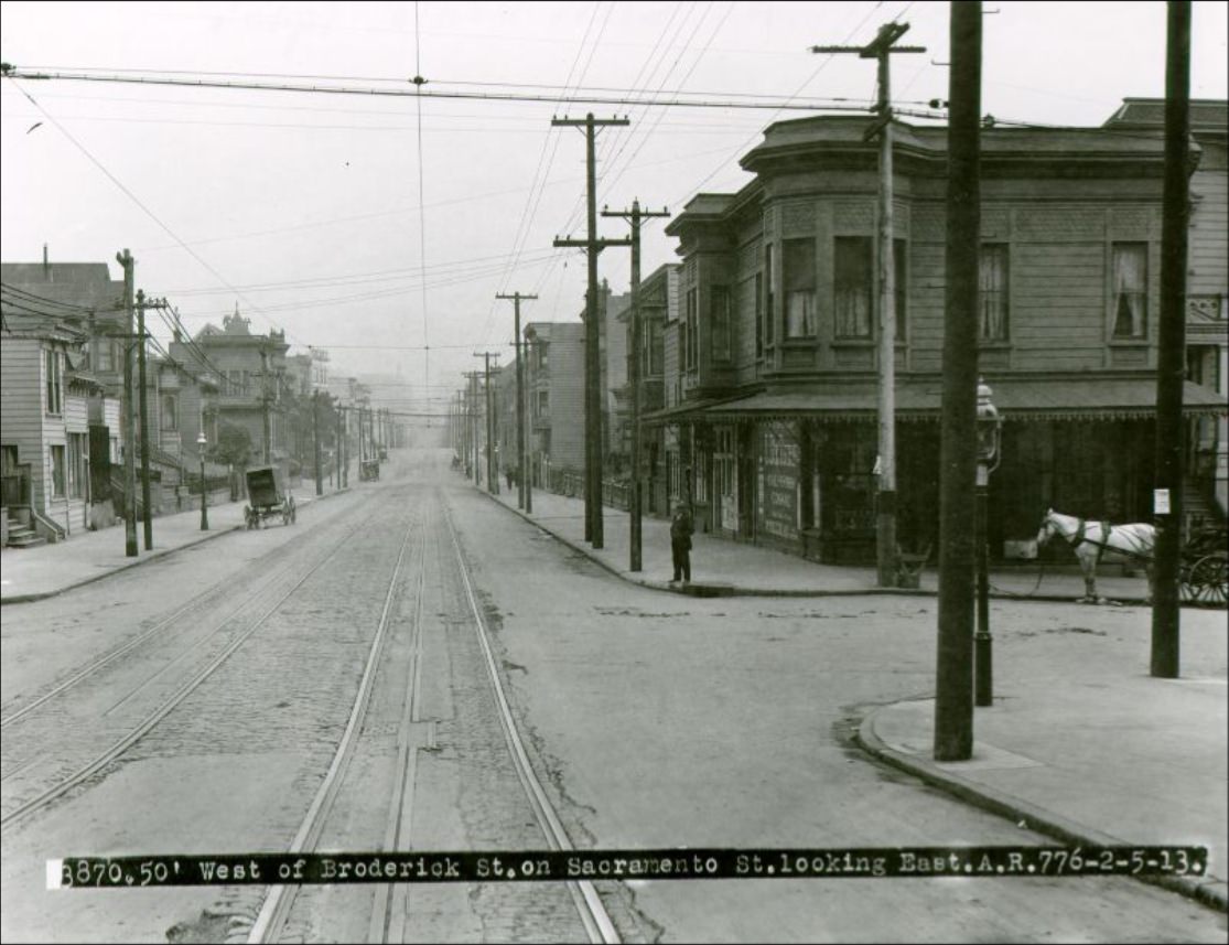 #21 West of Broderick Street on Sacramento Street looking East, February 1913.
