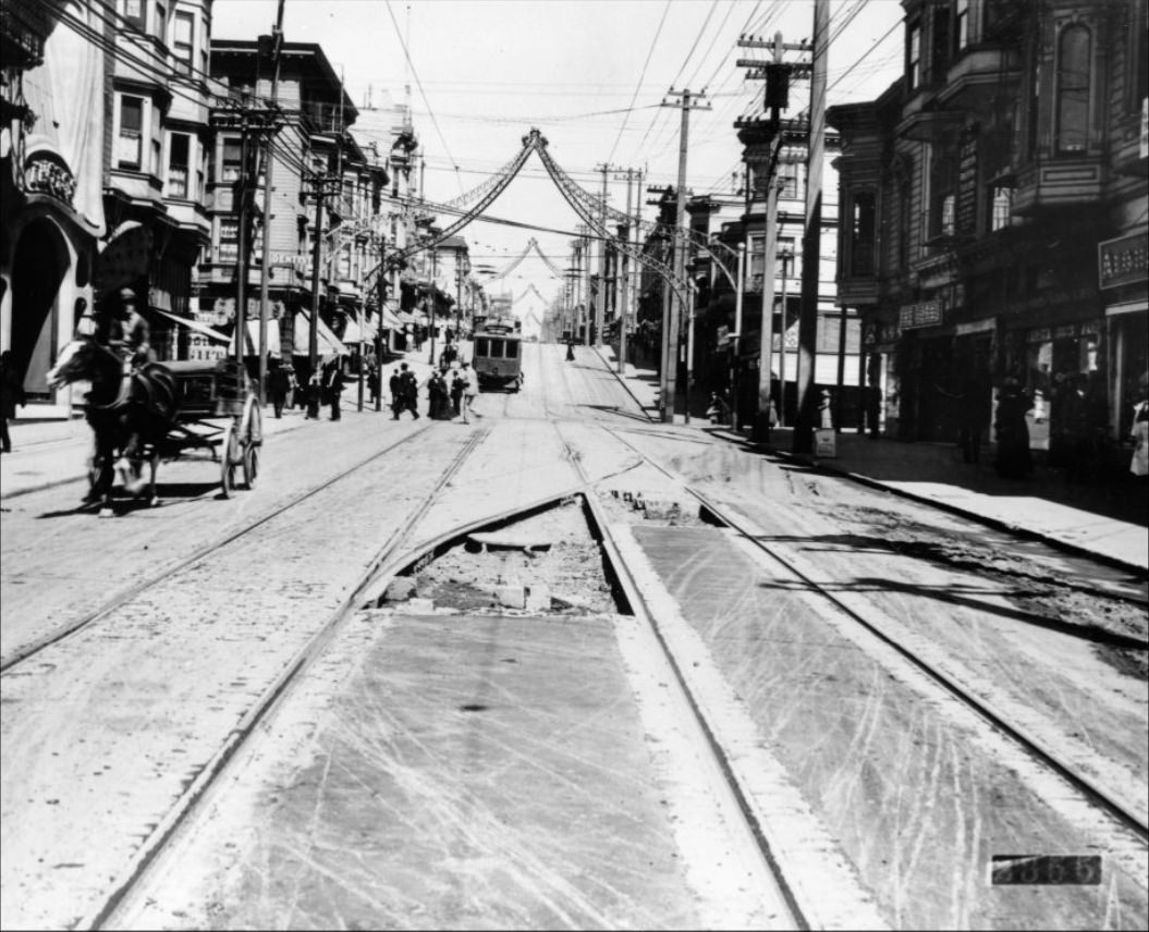 #51 Fillmore Street, looking north to Sutter Street, circa 1916.
