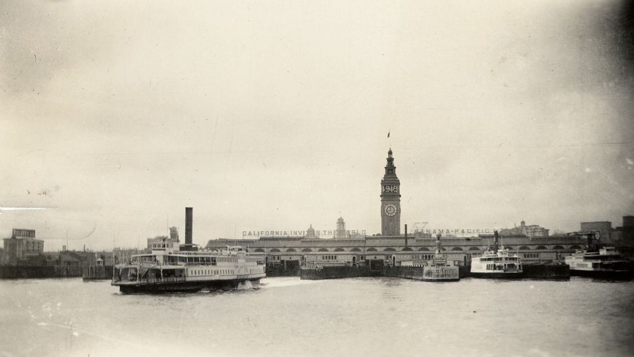 #67 View of Ferry Building from the bay, June 1914.