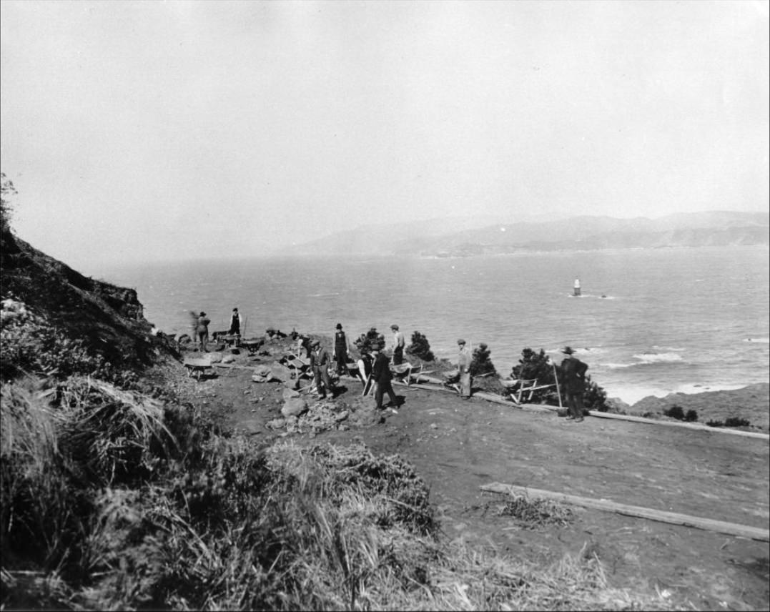 #12 Men working on Harding Blvd. at Lands End, 1920s.