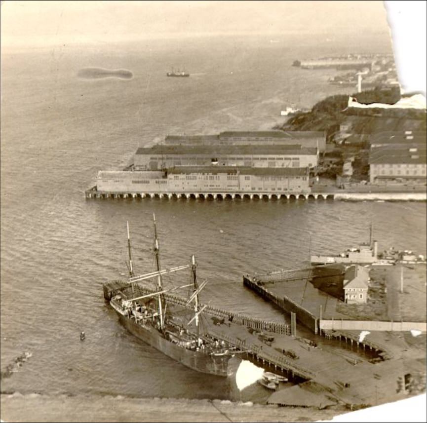#143 Ship docked at San Francisco waterfront pier in the 1920s