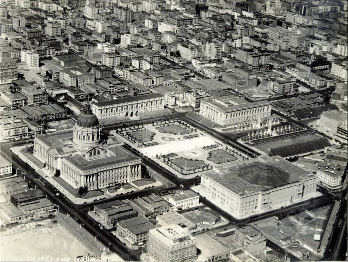 #167 Aerial view of the Civic Center during Diamond Jubilee, 1925
