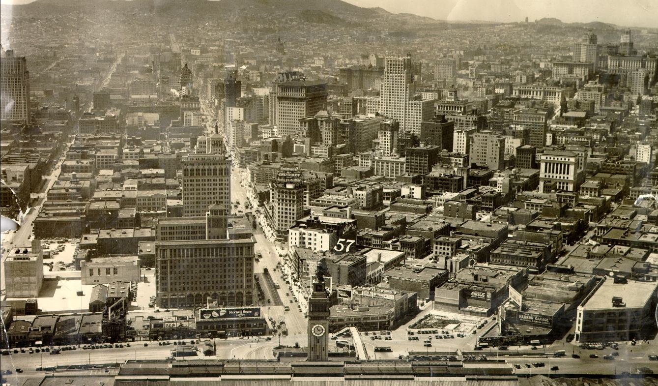 #179 Aerial view of San Francisco up Market Street from near Ferry Building, 1927