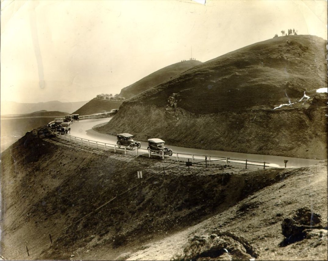 #92 Cars parked on Twin Peaks in the 1920s.