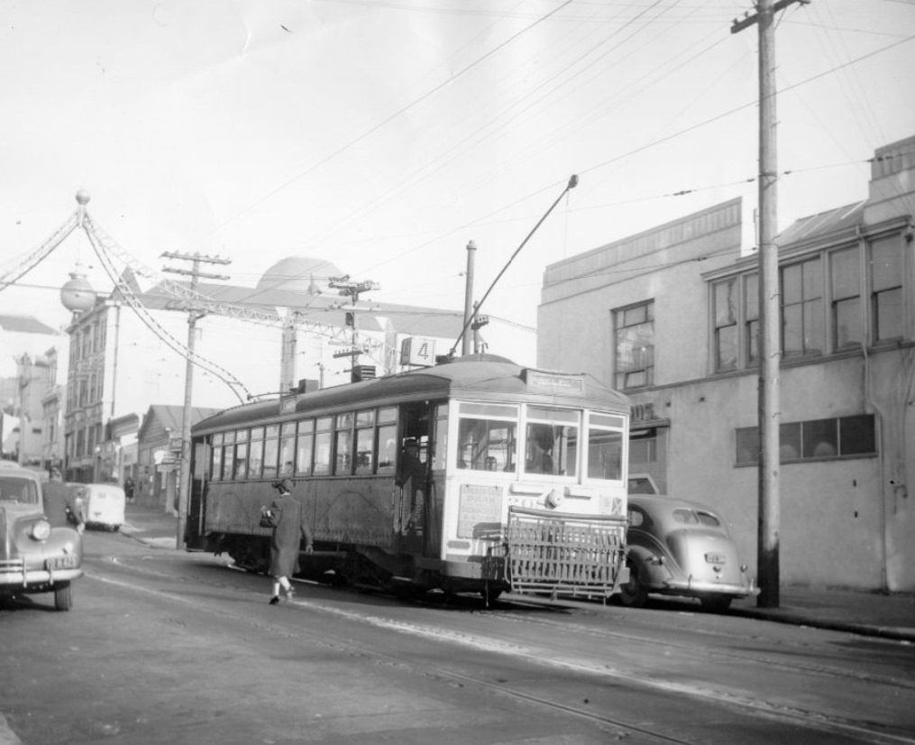 #96 Streetcar at Fillmore and Sacramento Streets in the 1930s