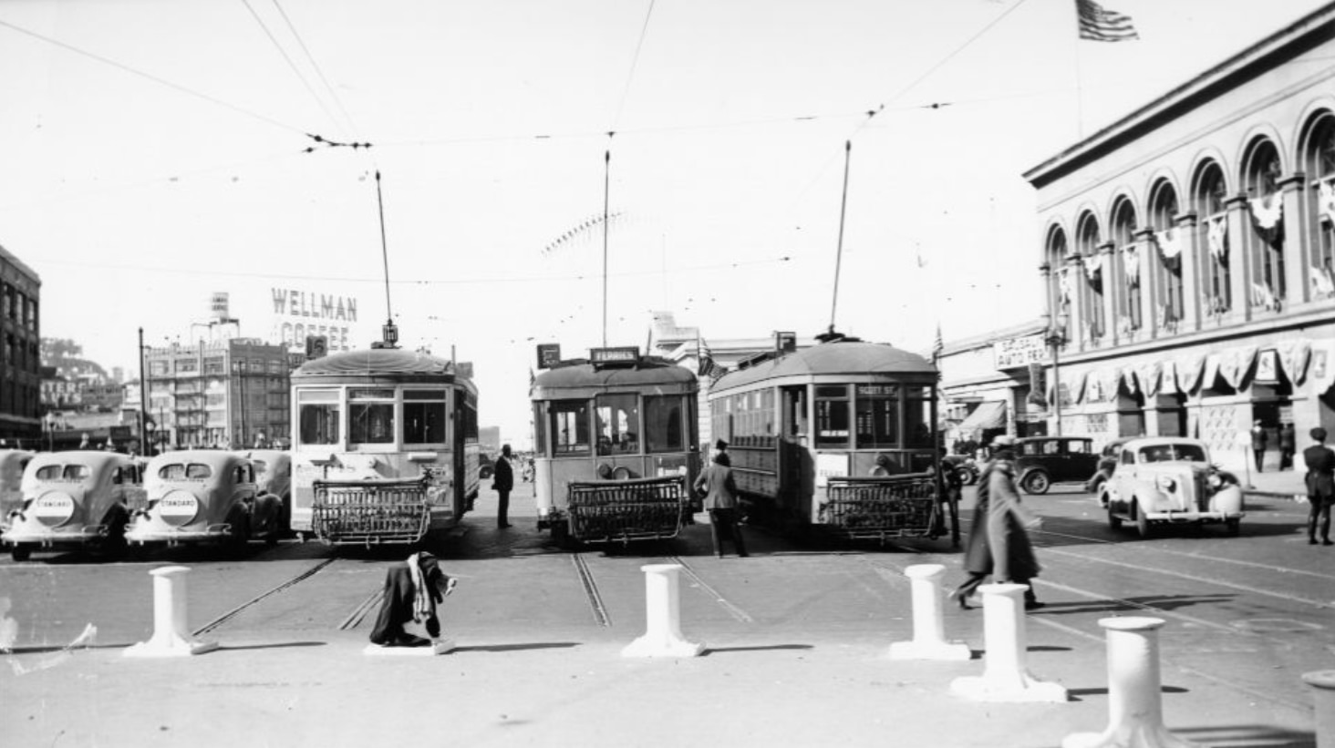 #97 Streetcars parked at Embarcadero, 1939