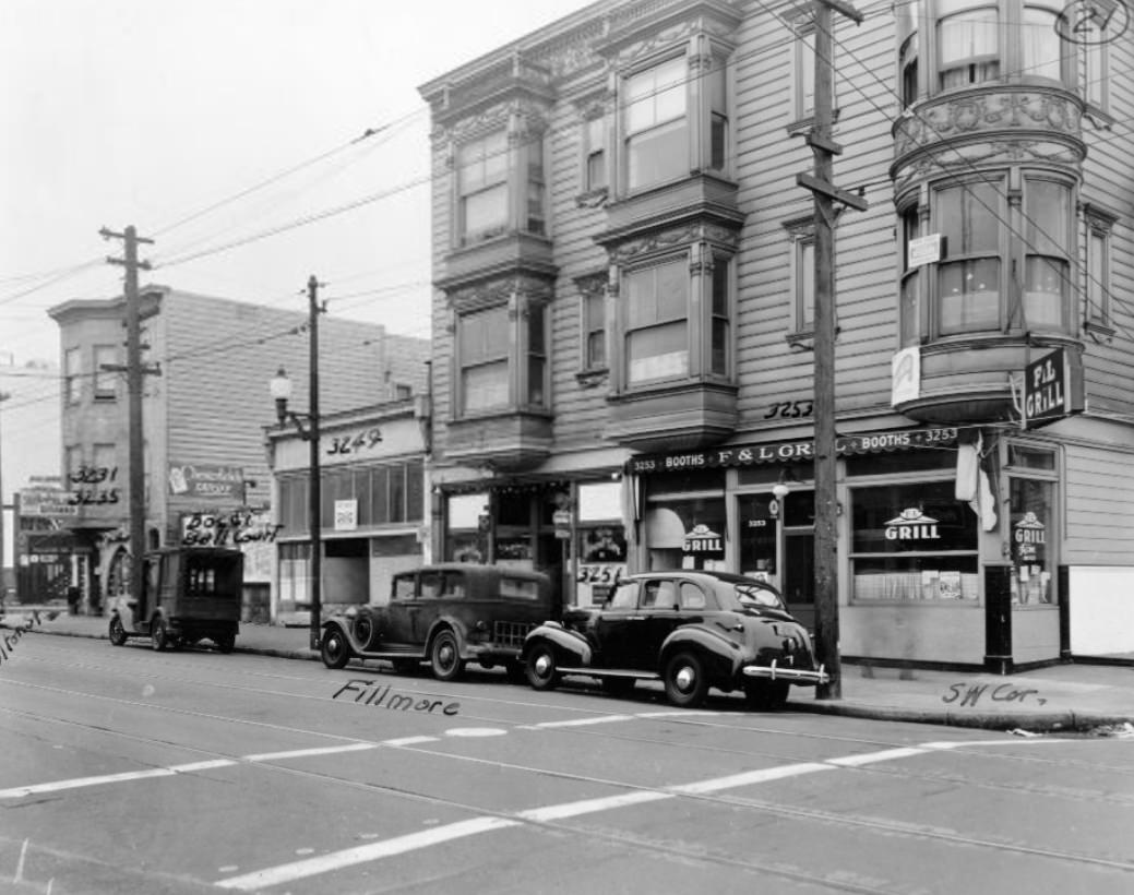 #100 Southwest corner of Fillmore and Lombard Streets, 1939