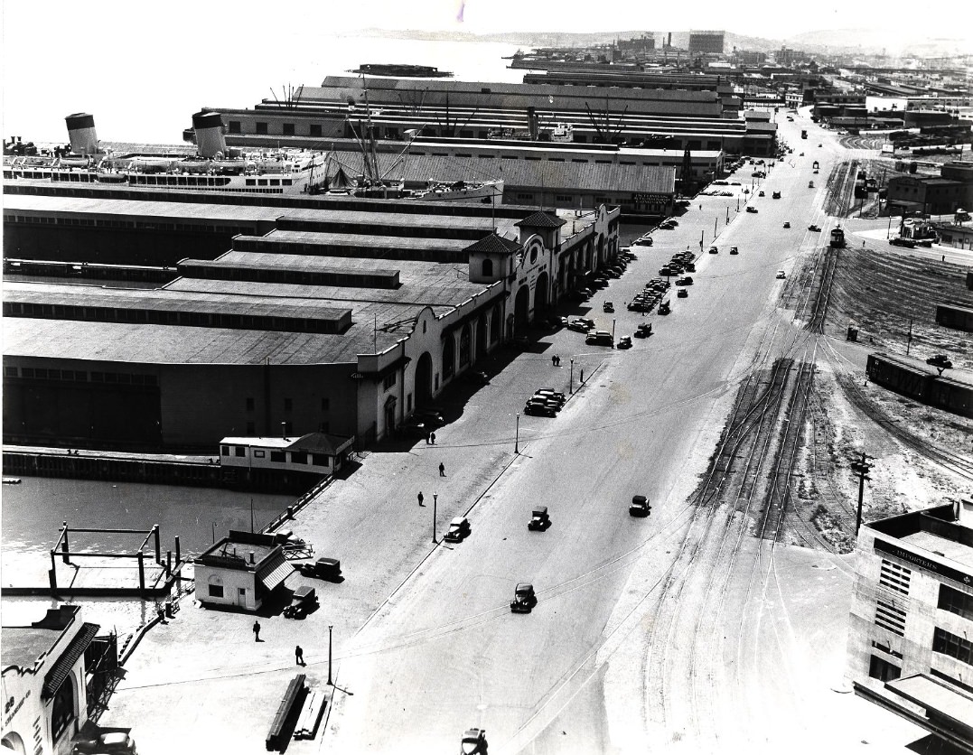 #109 View of the waterfront looking south from the Bay Bridge, 1939