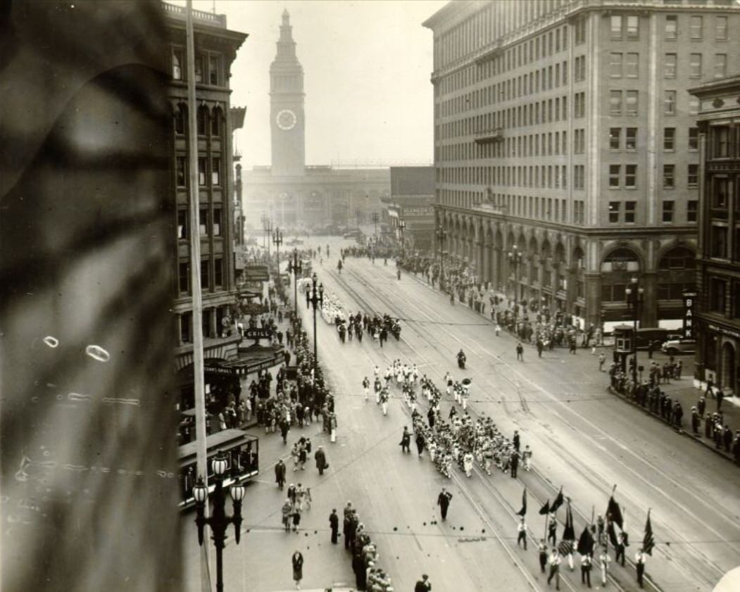 #141 Parade on Market Street near the Ferry Building in the 1930s