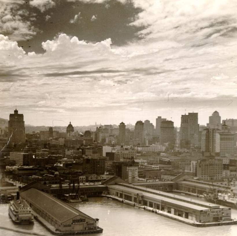 #156 View of the waterfront and downtown from the bay, 1936