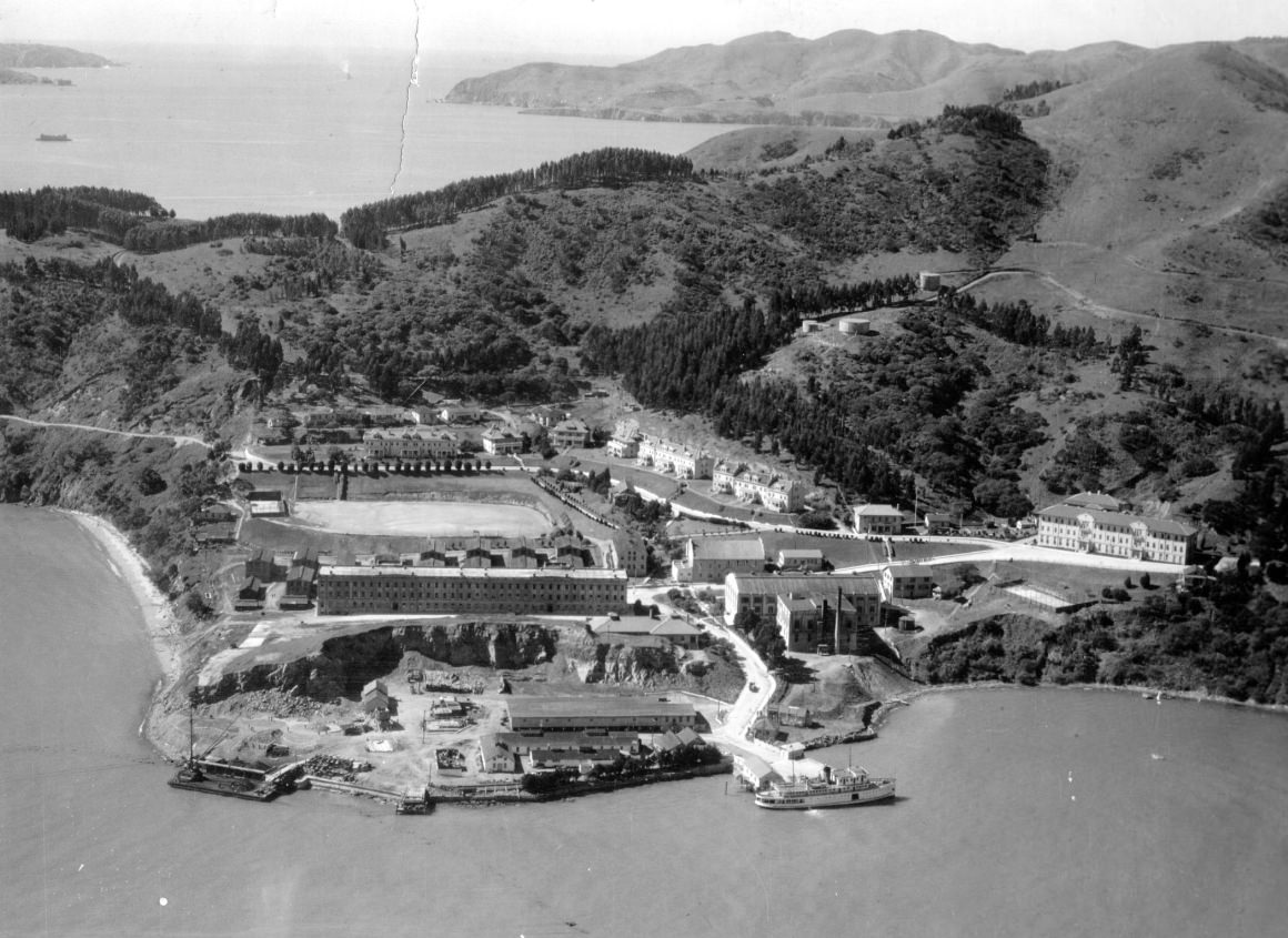 #159 Aerial view of Fort McDowell on Angel Island, 1933