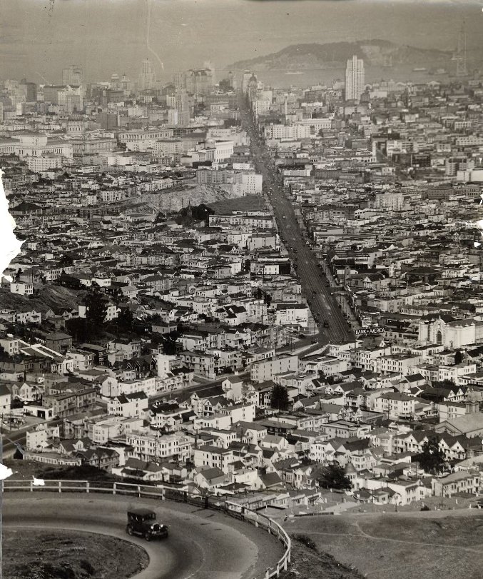 #175 View from Twin Peaks looking down Market Street, 1934