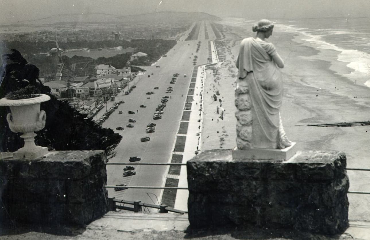 #180 Ocean Beach view from Sutro Heights from Sutro’s home, 1938