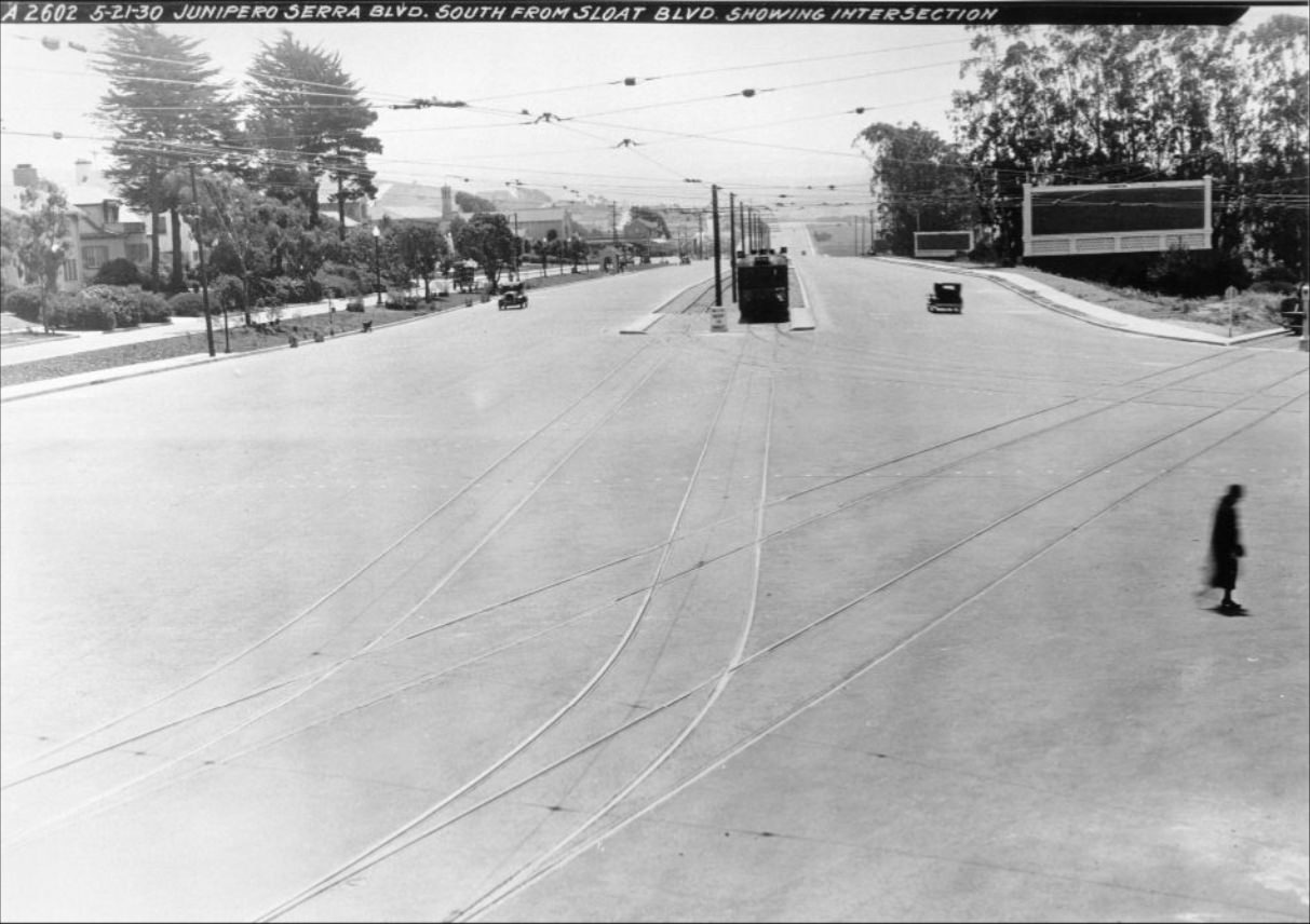 #2 Junipero Serra Blvd South From Sloat Blvd Showing Intersection, 1930