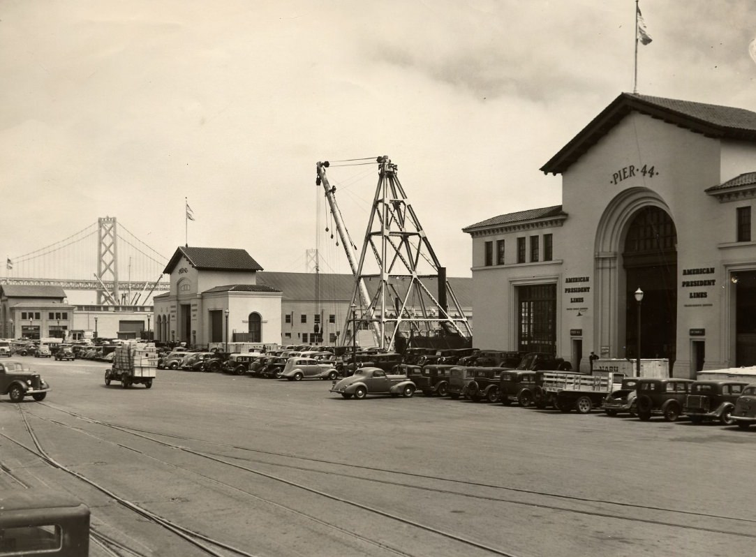 #51 Piers 44 and 42 with the Bay Bridge in the background, 1939