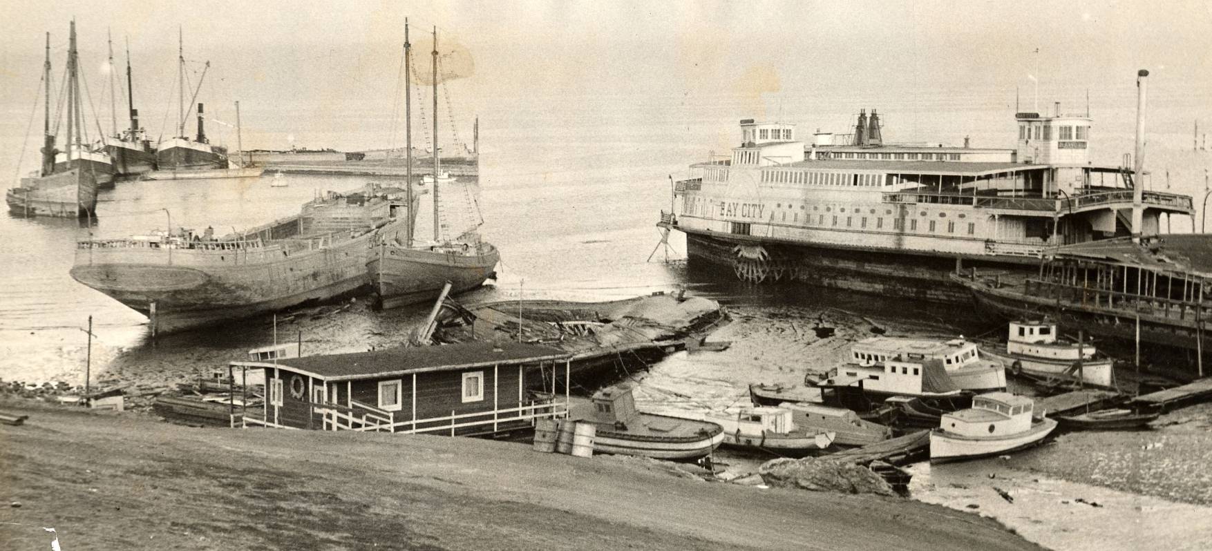 #74 Old hulks abandoned off Hunters Point, 1932