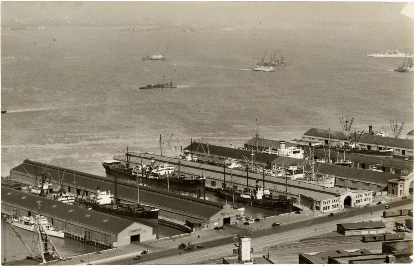 #92 View of piers 11 through 19 and the Bay, 1934