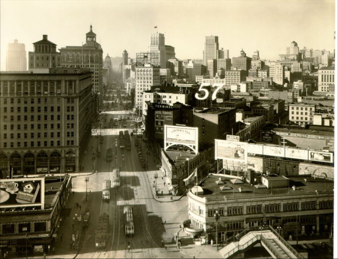 #101 View of Market Street facing west from the Ferry Building in the 1930s