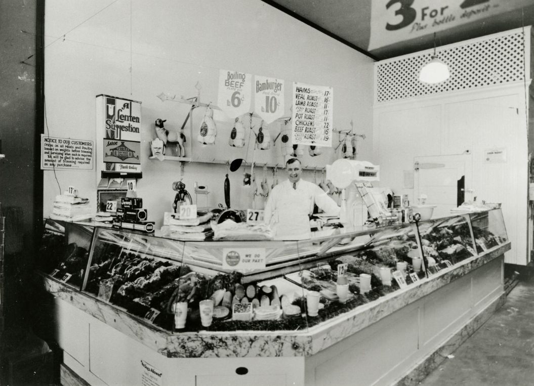 #182 Union Market with butcher, 1930
