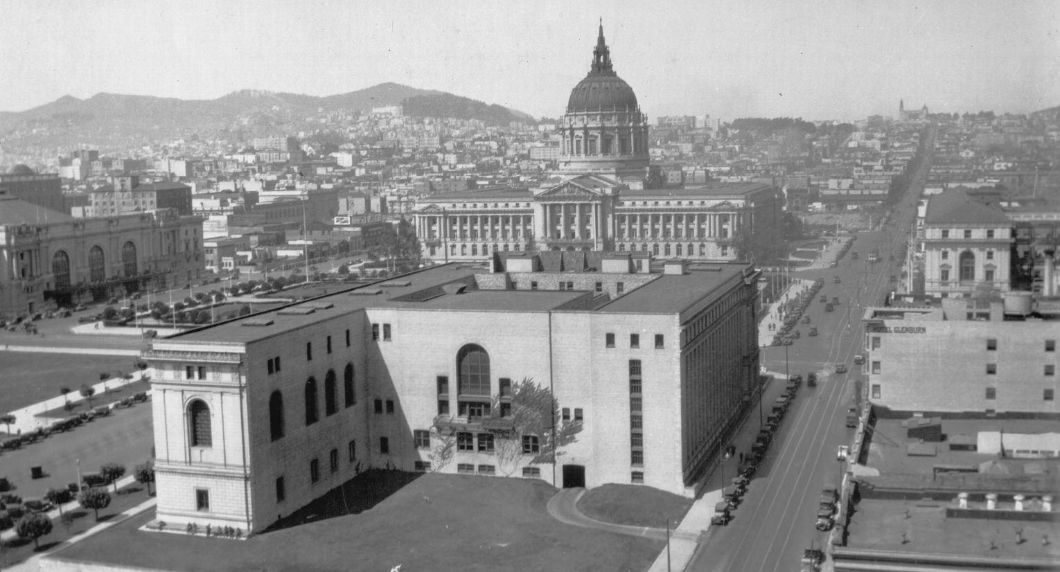 #3 Aerial view of back of Main Library looking toward City Hall, 1931