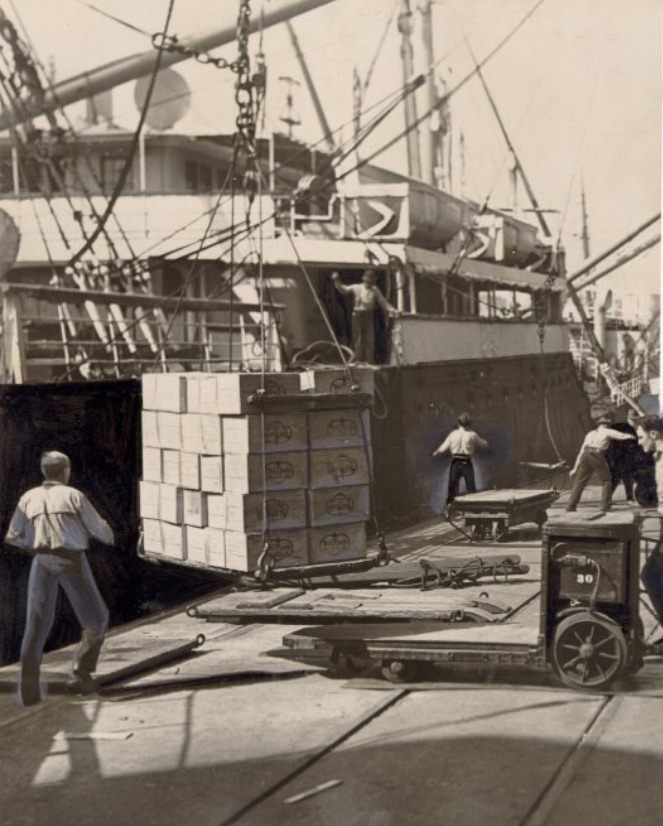 #60 Longshoremen loading cargo onto a freighter, 1938