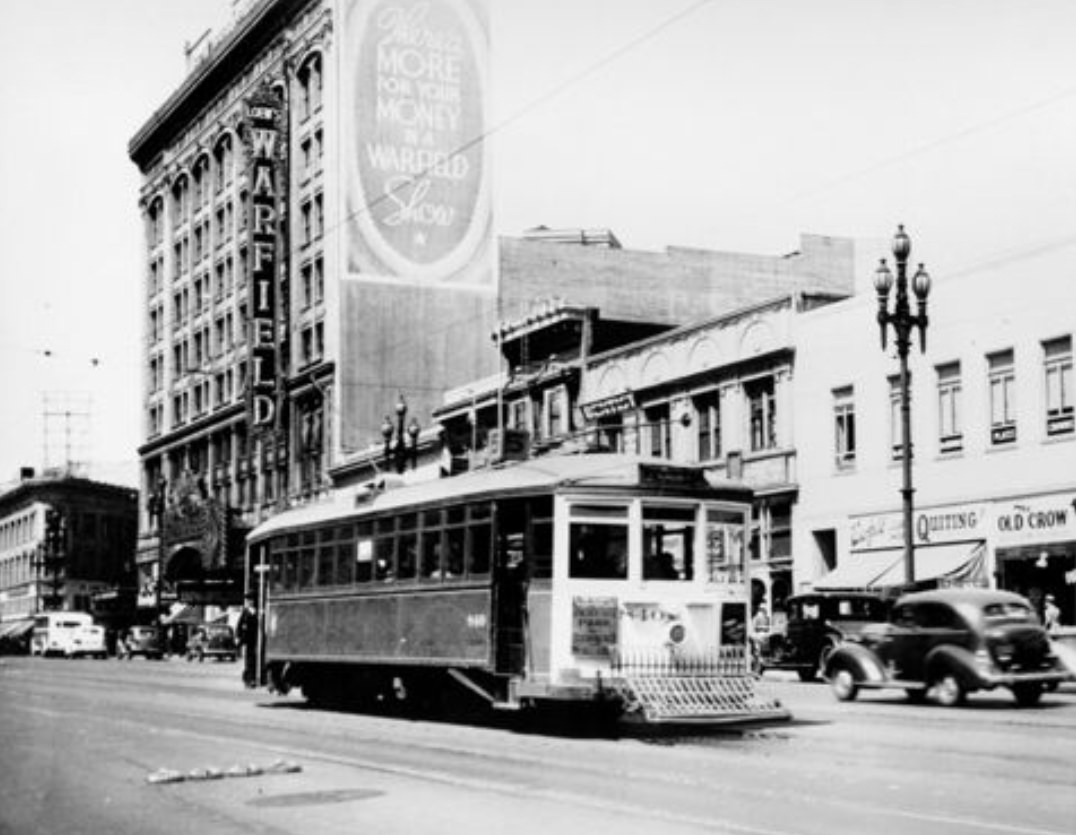 #6 Streetcar on Market Street between Taylor and Mason streets in the 1930s
