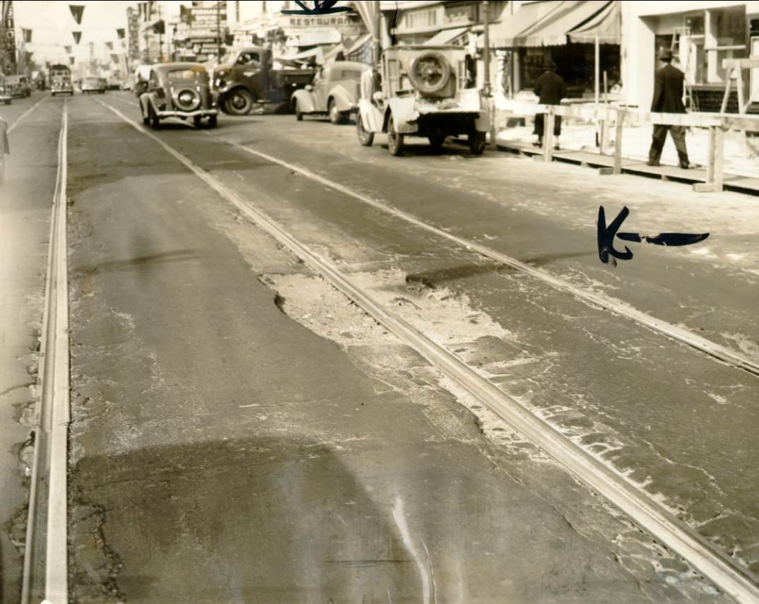 #103 Potholes on Mission Street between 22nd and 23rd streets, 1940