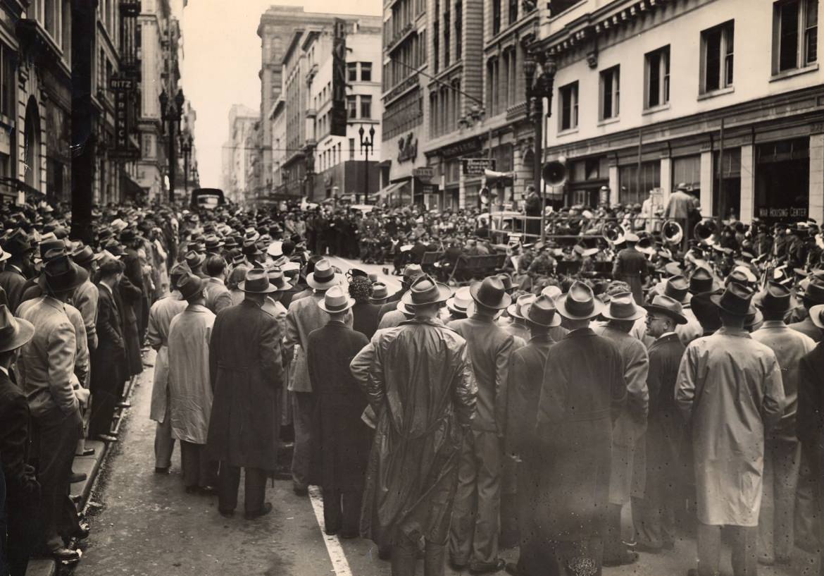 #104 National Housing Week gathering on Post Street between Market and Kearny, 1943