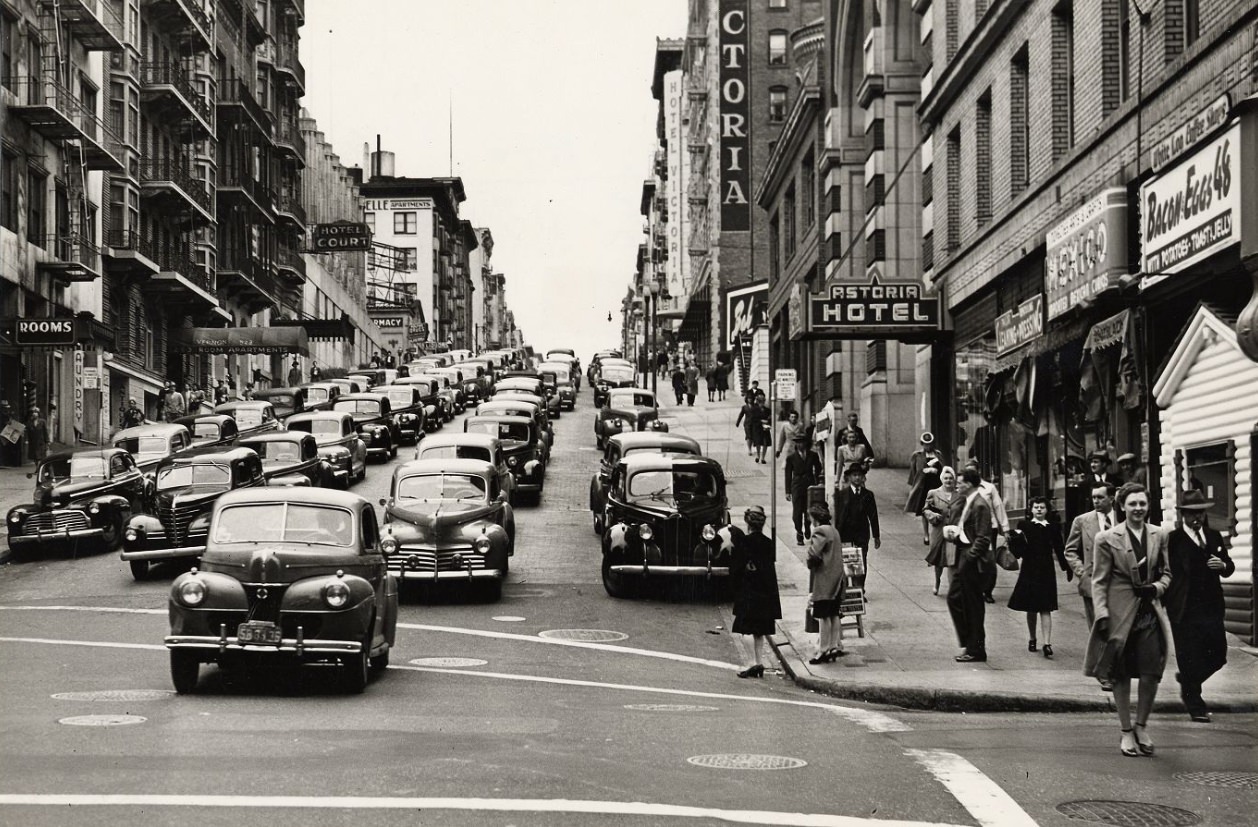 #115 Traffic jam on Bush Street, 1946