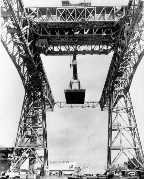 #149 Crane lifting 630 tons at Hunters Point Naval Shipyard, 1947