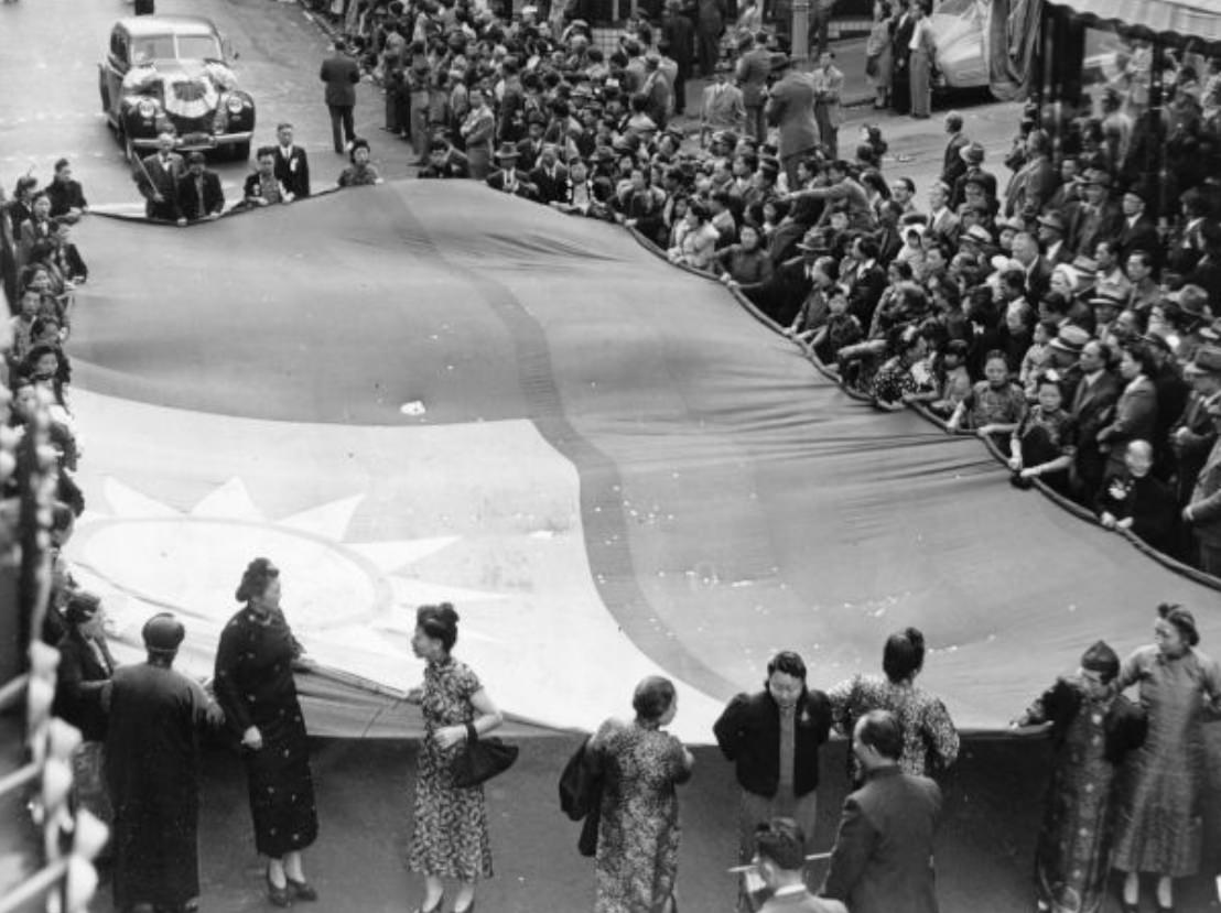 #156 Giant flag of the Chinese Republic on Grant Avenue for China’s Double Ten Day, 1943