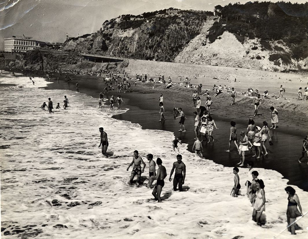 #163 People wading in the surf at Ocean Beach, 1943
