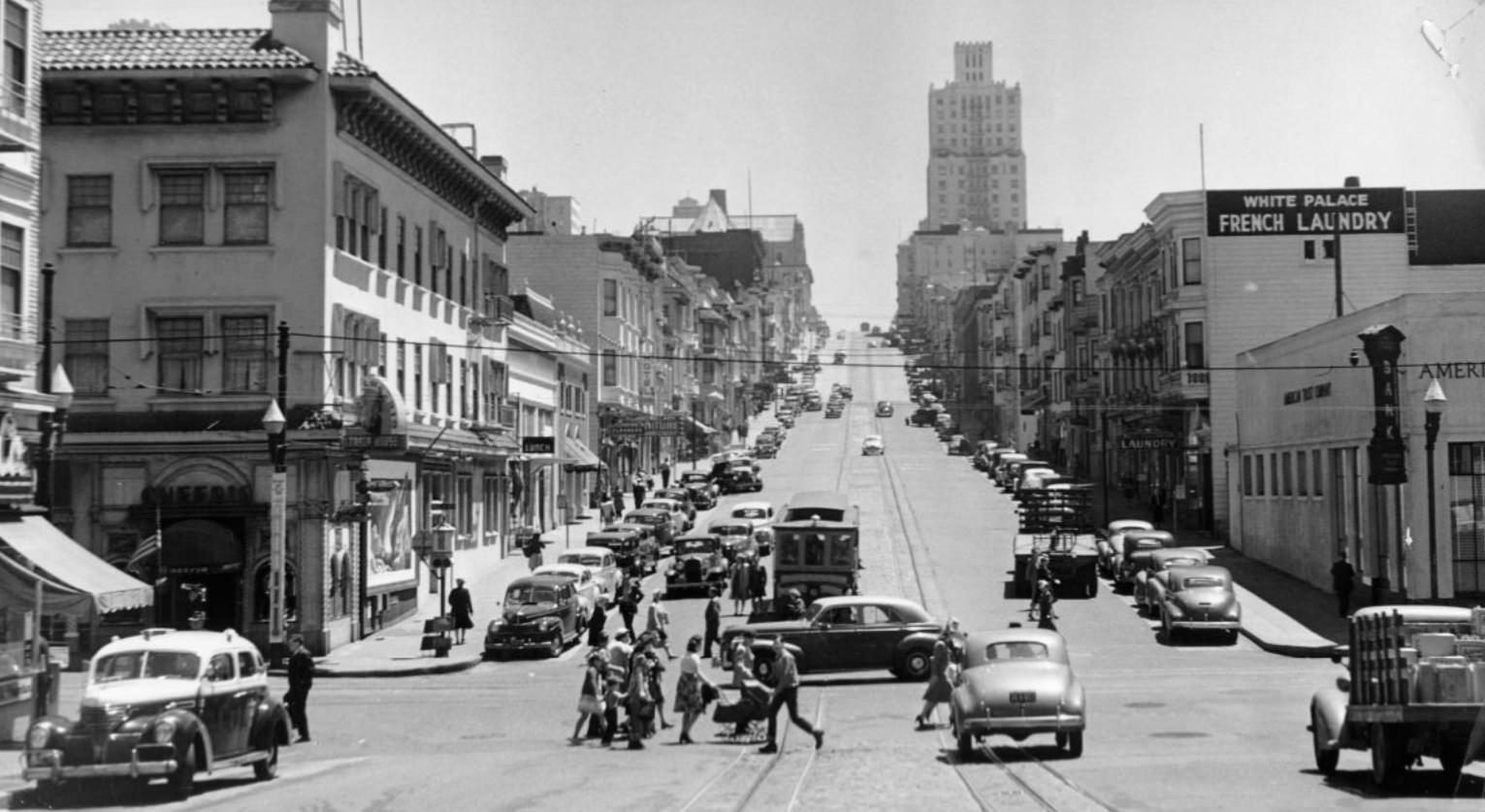 #186 California Street looking east from Van Ness Avenue, 1944