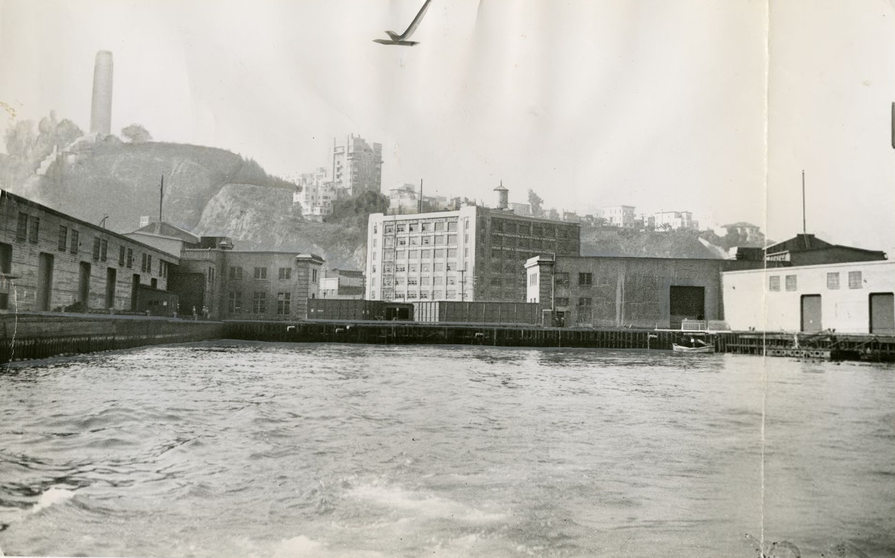 #223 View of San Francisco waterfront from the bay with Telegraph Hill and Coit Tower, 1945