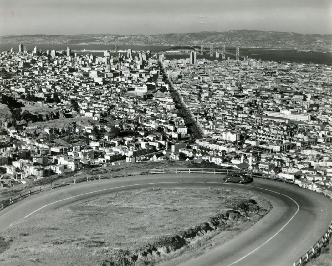 #261 View of Bay Bridge from Twin Peaks, 1940s