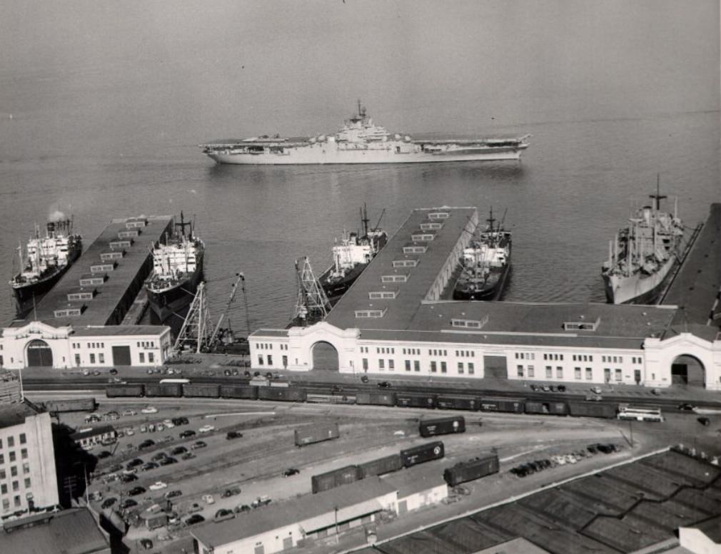 #33 USS Antietem passing Pier 34 at the San Francisco waterfront, 1948