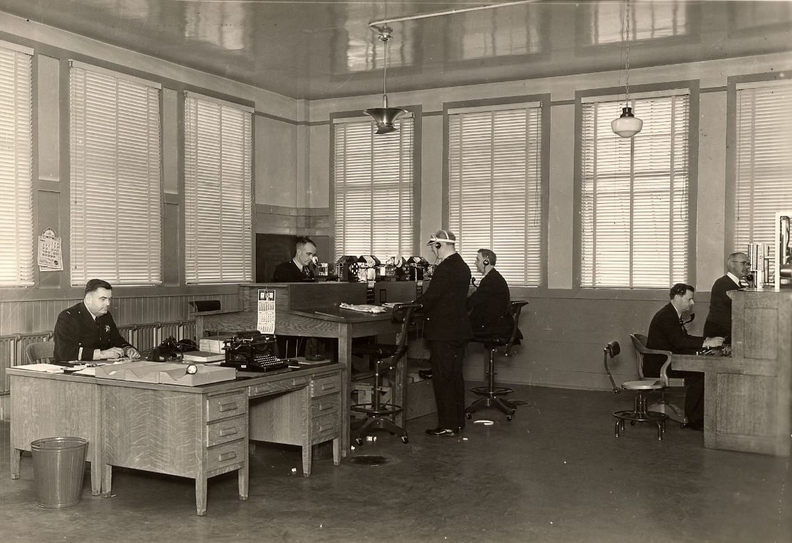 #46 Officers in the communication room at Old Hall of Justice, 1933