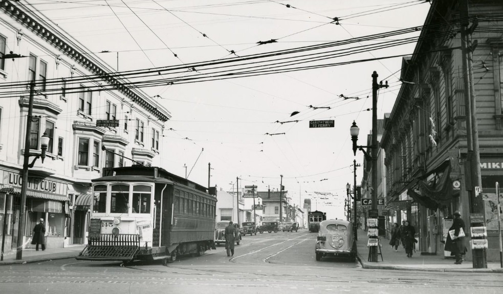 #82 Streetcar at Haight and Stanyan streets, 1940