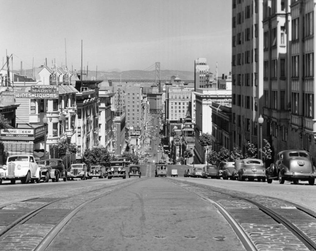 #88 California Street looking toward the Bay Bridge, 1940s
